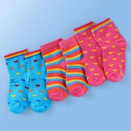Doodle Poodle Cotton Knit Ankle Length Heart & Strips Design Socks Pack of 3 -Dark Pink & Light Blue-picture-10