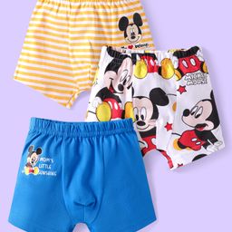 Babyhug Disney Cotton Lycra Trunks with Mickey Mouse Graphic Pack of 3 - Blue Yellow & White-image-97