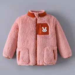 Kookie Kids Full Sleeves High Neck Winter Jacket with Bunny Print - Baby Pink-picture-12