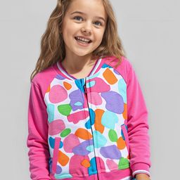 Babyhug Cotton Knit Full Raglan Sleeves Bomber Jacket with Abstract Print - Fuchsia-image-61