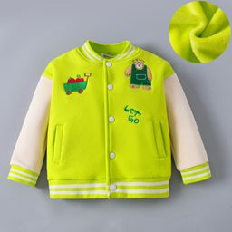 Kookie Kids Full Sleeves Bomber Jacket with Animal Embroidery - Neon Green-image-123