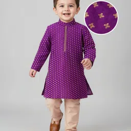 Babyhug Woven Full Sleeves Foil Printed Kurta Pyjama Set - Purple-picture-23