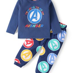 Babyhug Marvel Single Jersey knit Full Sleeves Night Suit with Avengers Graphics - Navy Blue-image-52