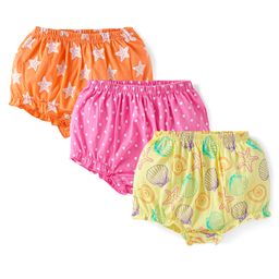 Babyhug 100% Cotton Knit Antibacterial Bloomers Star & Polka Dots Print Pack of 3 - Orange Pink & Yellow-picture-13