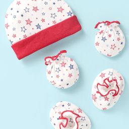 Ben Benny Interlock Knit Cap Mittens & Booties Set with Star Print White - Diameter 8.5 cm-image-42