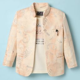 Dapper Dudes Full Sleeves Text Printed Blazer With Typographic Tee - Cream-image-5