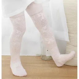 SYGA Cotton Mesh Bow Design Stockings - White-picture-2