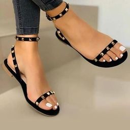 Shoetopia Rockstud Embellished With Buckle Closure Sandals - Black-image-90
