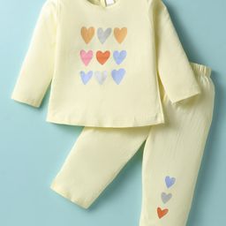 Tango Single Jersey Knit Full Sleeves Heart Printed T-Shirt & Pant Set - Yellow-picture-17