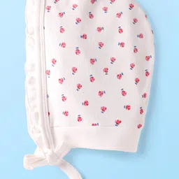 Doodle Poodle Interlock Cotton Knit Floral Printed Cap White - Circumference 30 cm-picture-6