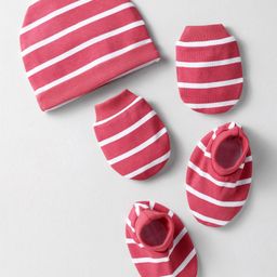 Kookie Kids Interlock Knit Striped Cap Mitten & Booties Set Red -Diameter 12.5 cm-image-2