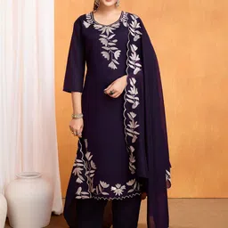 Leelipeeri Designer Women Solid Embroidered Kurta with Trousers & Dupatta-51