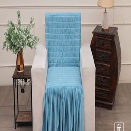 Fashion Throw Turquoise Blue Self Design Velvet 1 Seater Sofa Cover-image-92