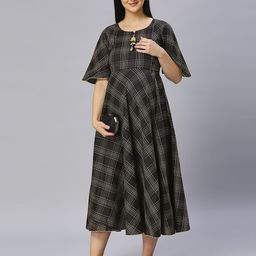 MORDEN MUSE Women Paisley Checked Flared Sleeves Summer Sheers Maternity Anarkali Kurta-picture-34