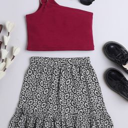 taffykids Girls One Shoulder Pure Cotton Top With Skirt-image-92