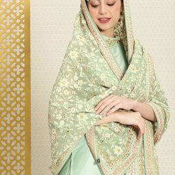 House of Pataudi Embroidered Dupatta with Sequinned Jashn Details-picture-15