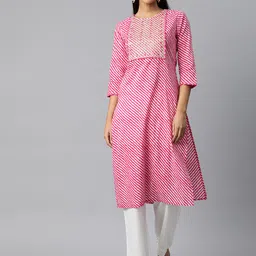 Nirkhi Women Pink & White Leheriya Embroidered Mirror Work Kurta-picture-14