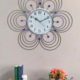 eCraftIndia White & Blue Iron Analog Wall Clock With Sweep Movement-image-63