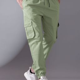 Beyoung Men Original Pale Olive Heavy Gauge Cargo Joggers-image-30