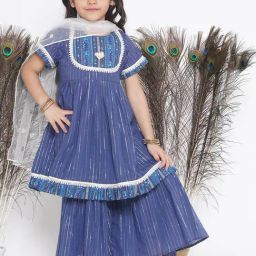 Little Bansi Kids Dark Blue Printed Kurta, Salwar with Dupatta-96