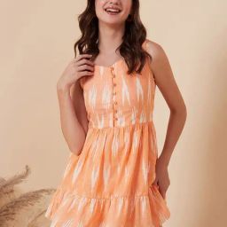 Rare Orange Cotton Printed A-Line Dress-image-67
