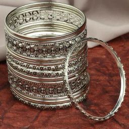Oomph Oxidized Silver Classic Bangles - Set of 18-1