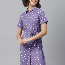 Chemistry Polka Dot Print Crepe Shirt Dress-image-38