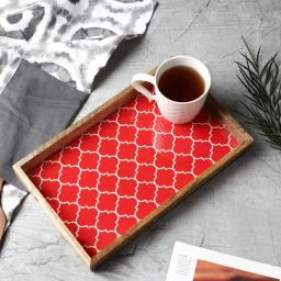 VarEesha Moroccan Red Red & Brown Mango Wood Rectangular Tray-29