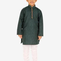 Pro-Ethic Style Developer Kids Dark Green & White Printed Full Sleeves Kurta with Pyjamas-image-13