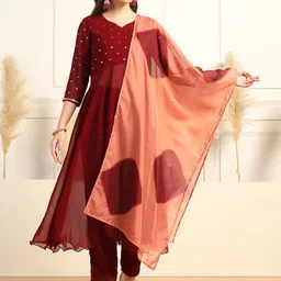 Moda Rapido Floral Yoke Design V-Neck Anarkali Georgette Kurta With Trousers And Dupatta-image-18