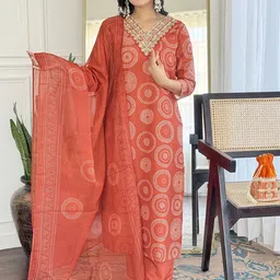 KALINI Women Geometric Embroidered Regular Kurta with Trousers & With Dupatta-image-1