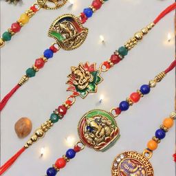 MEIRA JEWELLERY Men Set of 7 Rakhi With Roli Chawal & Greeting Card-image-104