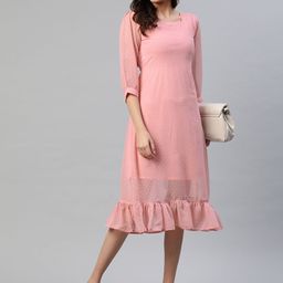 CORSICA Self Design Georgette Fit & Flare Midi Dress-image-77