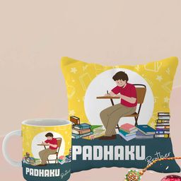 ARTBUG Stones-Studded & Beaded Rakhi With Roli Rice & Mug Cushion-image-55