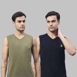 Vimal Jonney Olive & Dark Navy Sleeveless Lounge T-Shirt - Pack of 2-image-95