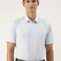 Peter England Blue Cotton Regular Fit Checks Shirt-picture-43