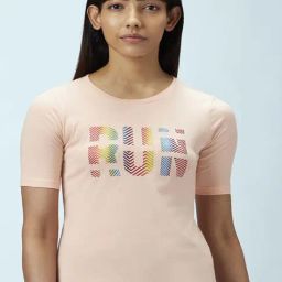 Ajile by Pantaloons Peach Cotton Graphic Print Sports T-Shirt-image-81