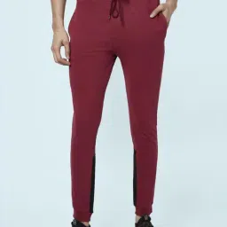 Ajile by Pantaloons Maroon Slim Fit Colour Block Joggers-image-68