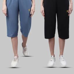 Vimal Jonney Dark Grey & Black Mid Rise Capris - Pack of 2-picture-34