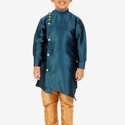 Pro-Ethic Style Developer Kids Teal & Beige Solid Full Sleeves Kurta with Pyjamas-image-24
