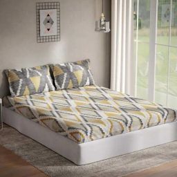 DDecor Plaza Geometric Yellow Cotton 144 TC Double Bedsheet With 2 Pillow Covers-picture-28