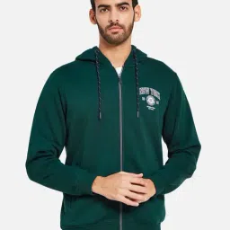 Octave Green Regular Fit Printed Hooded Sweatshirt-image-95