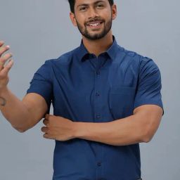Ramraj Mid Navy Cotton Regular Fit Shirt-image-79