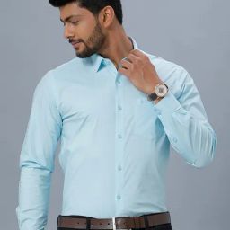 Ramraj Blue Cotton Regular Fit Shirt-image-94