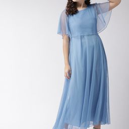 U&F Women Blue Solid Layered Maxi Dress-picture-20
