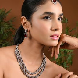 I Jewels Silver-Plated Stones Studded Jewellery Set-picture-36