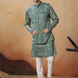 HILO DESIGN Men Printed Regular Kurta with Trousers image 4