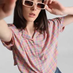 Only Pink Viscose Checks Shirt-image-79