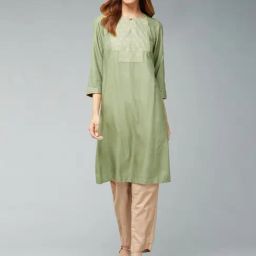Fabindia Green Embroidered Straight Kurta-image-27