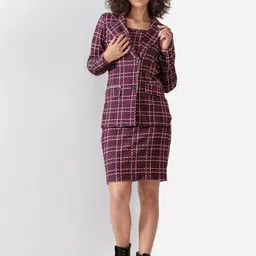 DressBerry Check Printed Blazer & Crop Top With Skirt Co-Ords-picture-10